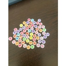 Polin 4 x 7 mm Yassı Beyaz Üzeri Renkli Harf Boncuk Basık Oval Alfabe Mektup Boncuk