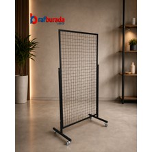 Rafburada Tekerlekli Sık Telli Tel Raf - Tel Pano Stand, Duvar Askılığı - 90x190 cm