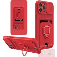 Aletools   iPhone 12 Pro Max Kılıf Zuma Kartvizitli Yüzüklü Silikon - Kırmızı