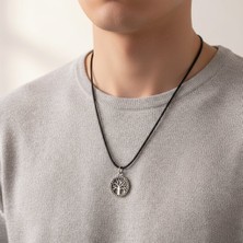 Alooya Minimal Yaşam Ağacı Gümüş Kaplama Deri İp Kolye
