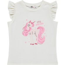 Civil Girls Unicorn Baskılı 2-5 Yaş Tişört - Ekru