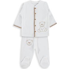 Civil Baby Oturan Tatlı Ayı Baskılı 1-9 Ay Pijama Takımı - Ekru
