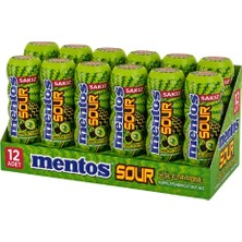 Mentos Sour Yeşil Elma Aromalı Şekersiz Tatlandırıcılı Ekşi Draje Sakız 30 gr x 12 Adet