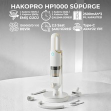 Hakopro Kablosuz 20000PA Ultra Güçlü 115W Iki Kademeli Ev ve Araç Süpürgesi Beyaz HP1000B