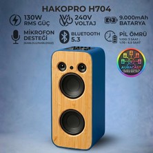 Hakopro 130W Ekstra Bass 9000 Mah Mikrofonlu Lacivert Deri Hoparlör  H704L