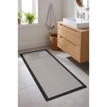 Koza Halı Fresco Ekru Siyah İskandinav Jüt Yıkanabilir Bordürlü Halı Kilim Balkon Teras Mutfak Halısı 23745A, 80 x 150