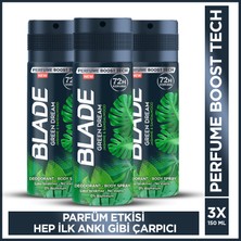 Blade Green Dream Erkek Alüminyumsuz Deodorant 3x150 Ml Hızlı Kurur,Leke Bırakmaz