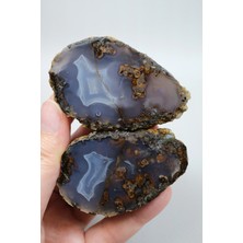 Healcrystal Saydam Lâvanta Mavi Kalsedon, Bronz Kahverengi Yüzen Yosunlu Siyah Deniz Akik