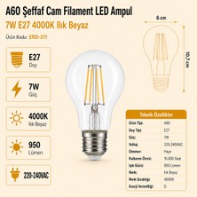 Heka A60 Şeffaf Cam Filament LED Ampul 7W E27 4000K Ilık Beyaz ERD-311