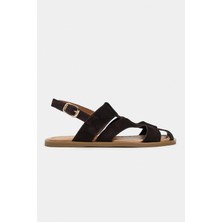 Nişantaşı Shoes Vendy Bitter Kahve Süet Deri Düz Taban Kemerli Kadın Sandalet Ayakkabı