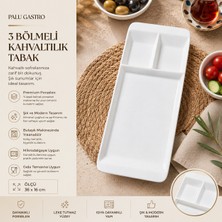 PALU GASTRO 3 Bölmeli Porselen Sunumluk ve Kahvaltılık 36X16 cm - Lüks Dikdörtgen Bölmeli Servis Tabağı, Sosluk, Çerezlik