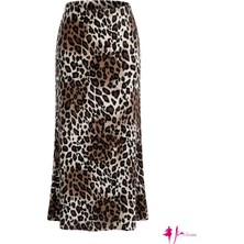 Karamel Tonlu Leopar Desenli Saten Etek