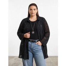 Bihan Store Kadın Battal Beden Bluz ve Gömlek Ikili Takım 62370-SIYAH
