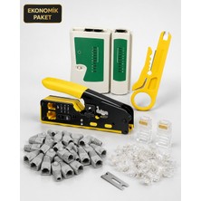 Ekonomik Ağ Kurulum Seti -Cat5 Cat6 Uyumlu - RJ45 RJ11 Kablo Sıkma Pensesi + Kablo Test Cihazı + Mini Kablo Soyucu + 100 Adet RJ45 Konnektör + 100 Adet Gri Boot Kılıf + Yedek Bıçağı