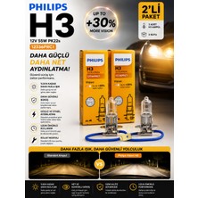 Philips H3 Vision +30% Daha Fazla Işık Far Ampulü 2'li Set Gün Işığı Rengi 12V 55W