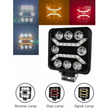 Otokap Universal 8 LED 3 Fonksiyon Kare Çalışma Lambası Off Road Geri Vites Fren Sinyal Lambası Traktör Kamyonet Çekici Iş Makinesi 1 Adet