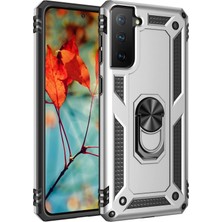 Mey ®  Samsung Galaxy S21 Kılıf Sofya Yüzüklü Silikon Kapak - Gümüş Najmaddin