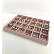 Megass Dekor Varşova Model Süet Kumaş Pembe Renk 34 cm / 24 cm 24 Bölmeli Takı Standı