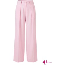 Pembe Yüksek Bel Derin Pileli Palazzo  Pantolon