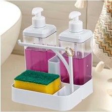 Bg Store Ikili Sıvı Sabunluk ve Seti - Yüzük Bez Askılı Sünger Hazneli 2X350 ml 2li Sıvı Sabunluk