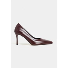 Nişantaşı Shoes Zivy Bordo Rustik Desenli Küt Burun Kalıp 7-8 cm Topuk Boyu  Kapalı Topuklu Kadın Ayakkabı