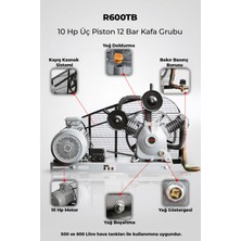 R.M.D KOMPRESÖR 10 Hp Üç Piston 12 Bar Kafa Grubu - R600TB