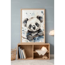 Tontilika Sevimli Panda Hayvan Illüstrasyonu 1. Kalite Ahşap Çerçeveli Tablo