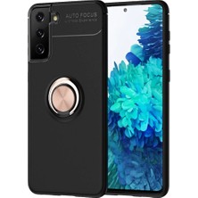 Mestore Samsung Galaxy S21 Plus Kılıf Range Yüzüklü Silikon - Siyah-Gold