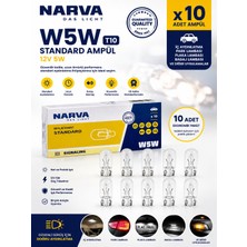 Narva T10 W5W Standart Park Plaka Iç Aydınlatma Ampulü 12V 5W 10 Adet Orijinal Cam Ampul