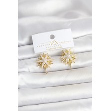 Luord-Store Zirkon Taşlı Pirinç Gold Renk Kutup Yıldızı Kadın Küpe