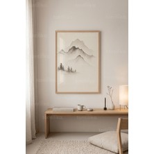 Tontilika Doğal Huzur Minimalist Dağ Manzarası 1. Kalite Ahşap Çerçeveli Tablo