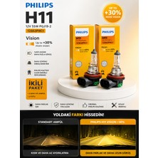 Philips H11 Vision %30 Daha Fazla Işık Far Ampulü 12V 55W Orijinal 2 Adet Ayrı Kutu