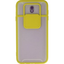 Mestore Samsung Galaxy J7 Pro / J730 Kılıf Palm Buzlu Kamera Sürgülü Silikon - Sarı