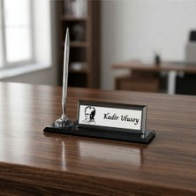 Çılgıntrend Atatürk Silüetli Kristal Cam Masa Isimliği - Kalemli Ofis Hediyesi (Kişiye Özel)
