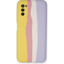 Mestore Samsung Galaxy A03S Kılıf Ebruli Lansman Silikon - Sarı-Mavi