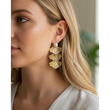 Lyra Helix Üçlü Gold Yelpaze Kadın Küpe