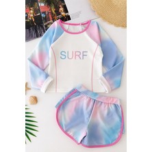 Miniğimin Cicileri Surf Pastel Batik Desenli Kız Çocuk Mayo Takımı - Turkuaz