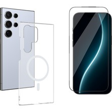 Tekno Grup Galaxy S24 Ultra Kılıf Mika Kamera Korumalı M-Safe Şarj Özellikli Şeffaf Sert Pc London Kapak + Cam Ekran Koruyucu
