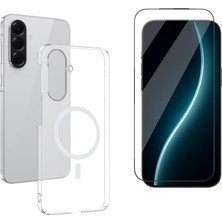 Tekno Grup Galaxy A36 Kılıf Mika Kamera Korumalı M-Safe Şarj Özellikli Şeffaf Sert Pc London Kapak + Cam Ekran Koruyucu