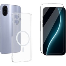 Tekno Grup Galaxy A07 Kılıf Mika Kamera Korumalı M-Safe Şarj Özellikli Şeffaf Sert Pc London Kapak + Cam Ekran Koruyucu