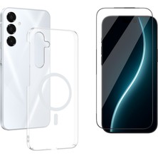 Tekno Grup Galaxy A16 Kılıf Mika Kamera Korumalı M-Safe Şarj Özellikli Şeffaf Sert Pc London Kapak + Cam Ekran Koruyucu