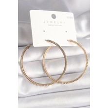 Luord-Store Pirinç Gold Renk Zirkon Taşlı Halka Model Kadın Küpe