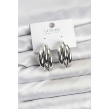 Luord-Store Gümüş Renk Pirinç Yarım Halka Model Kadın Küpe