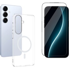 Tekno Grup Galaxy S26 Kılıf Mika Kamera Korumalı M-Safe Şarj Özellikli Şeffaf Sert Pc London Kapak + Cam Ekran Koruyucu