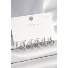 Luord-Store 925 Ayar Gümüş Çivi Pirinç Gümüş Renk Sarmal Halka Model Kadın Küpe Seti