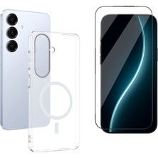 Tekno Grup Galaxy S26 Plus Kılıf Mika Kamera Korumalı M-Safe Şarj Özellikli Şeffaf Sert Pc London Kapak + Cam Ekran Koruyucu