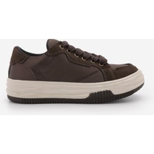 Marjin Kadın Bağcıklı Sneaker Kahve Saten Kalın Taban Poliüretan Tabanlı Spor Ayakkabı