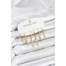Luord-Store 316L Çelik Gold Renk Zirkon Taşlı Kadın Küpe Seti