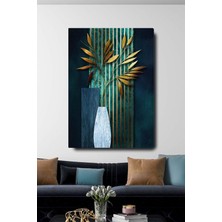 Homearths Dekoratif Soyut Altın Yapraklı Vazo Sürreal Kanvas Duvar Tablosu 70 x 100 cm