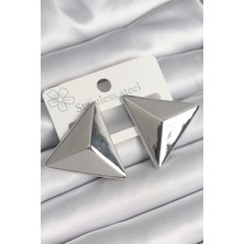 Luord-Store Pirinç Gümüş Renk 3D Üçgen Model Kadın Küpe